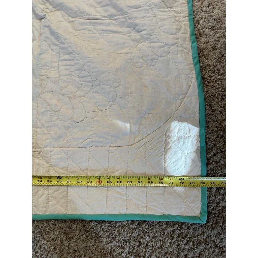 Vintage Handmade Lone Star Scrap Quilt Large Center Medallion Teal Border